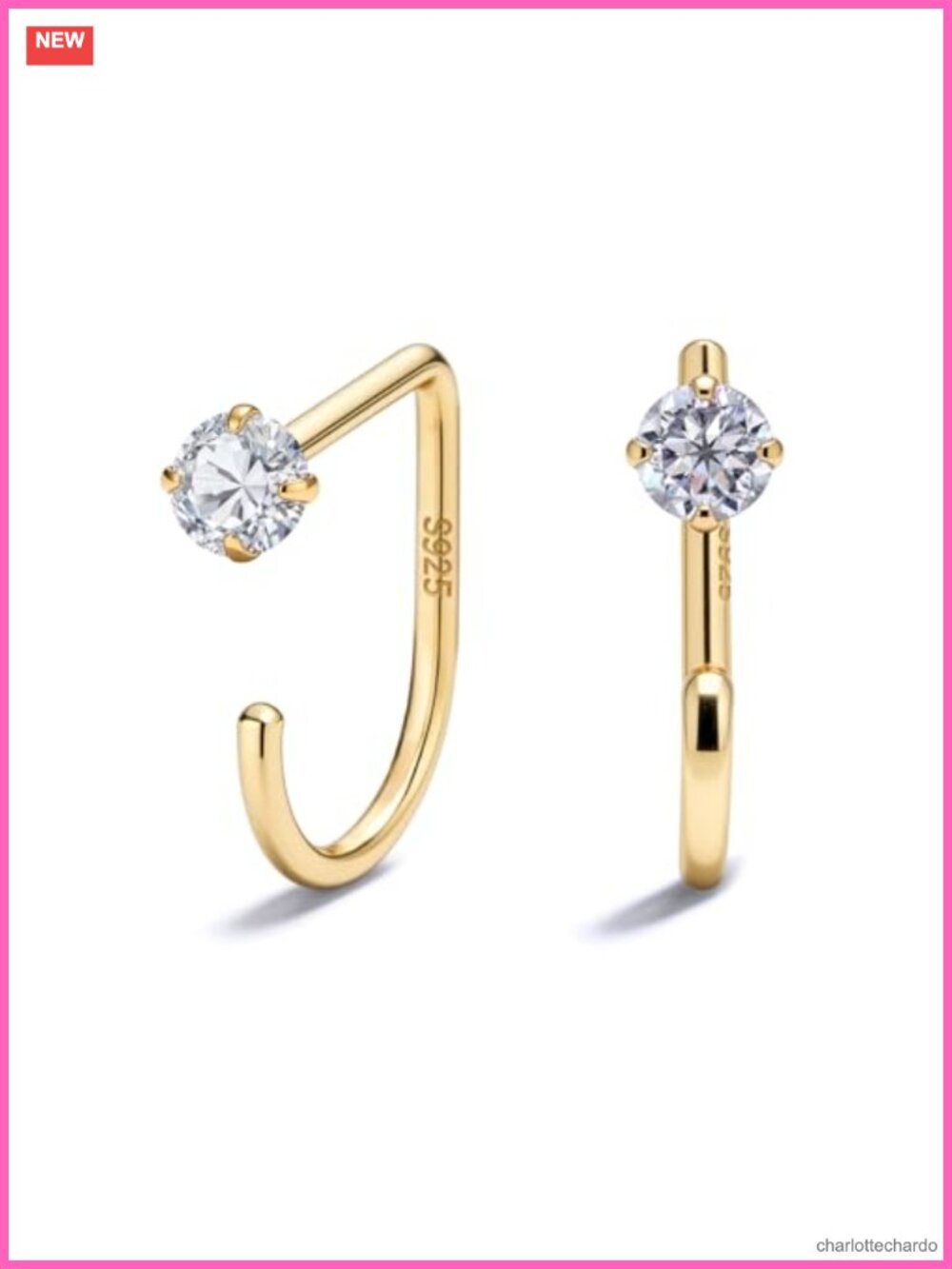 14K Gold Plated S925 Sterling Silver Huggie Half Hoop Earrings Stackable